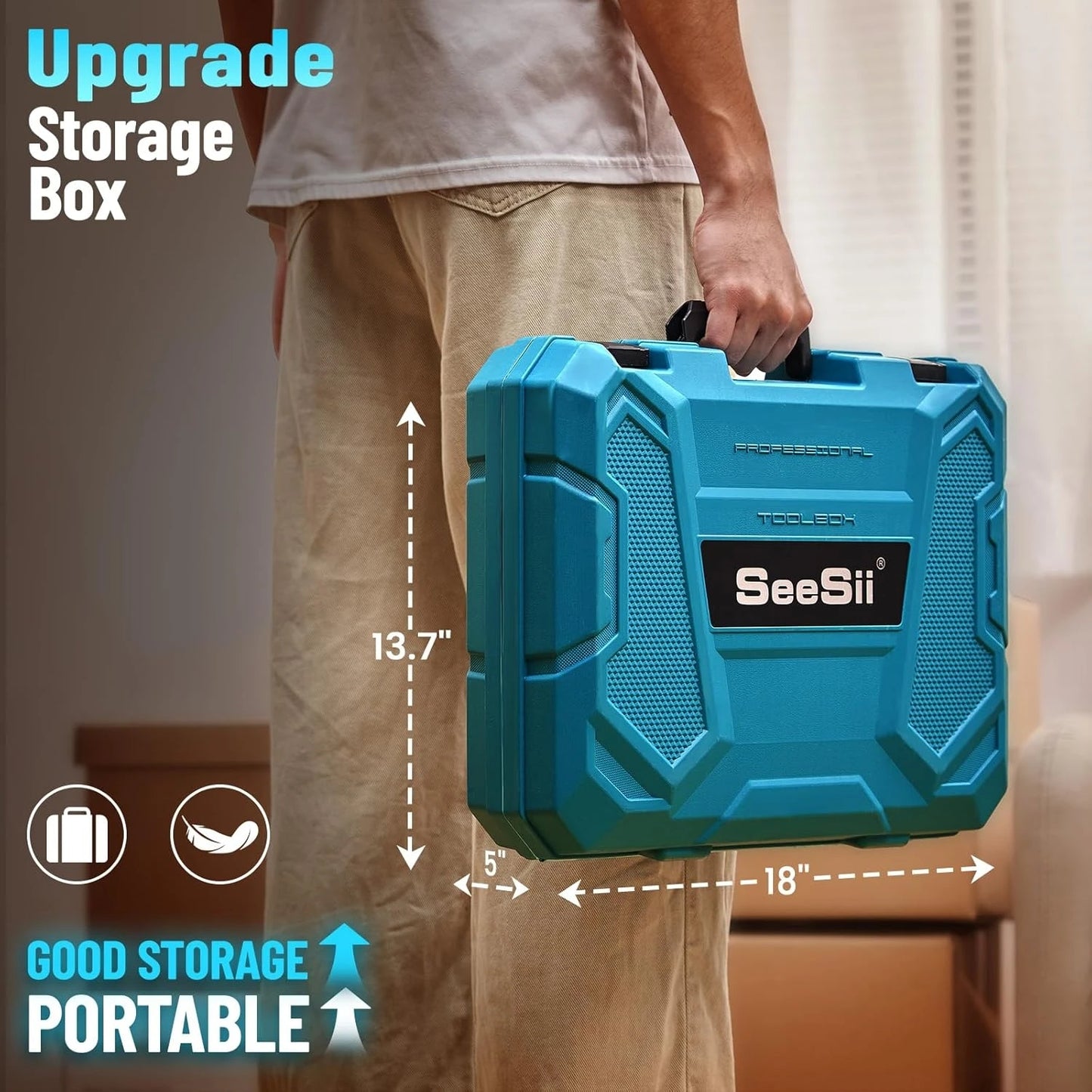 Seesii Tool Kit with Drill 25+1 Torque adjustment Cordless Electric Drill 230PCS Tool Kit for Home Repair Woodworking Gardening