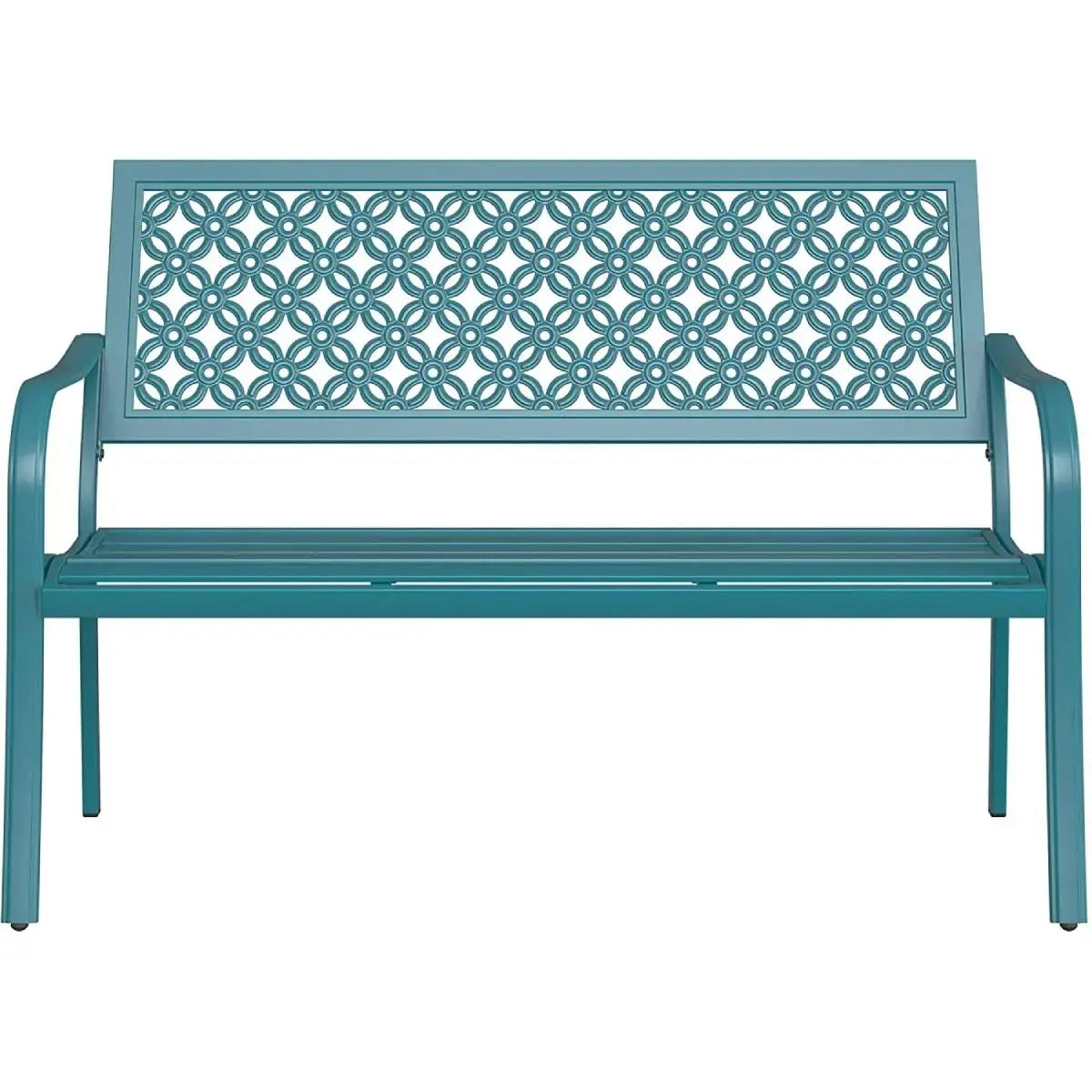 Outdoor Bench ,Powder-coat Steel Frame Garden Bench with Armrests for Lawn Yard Porch