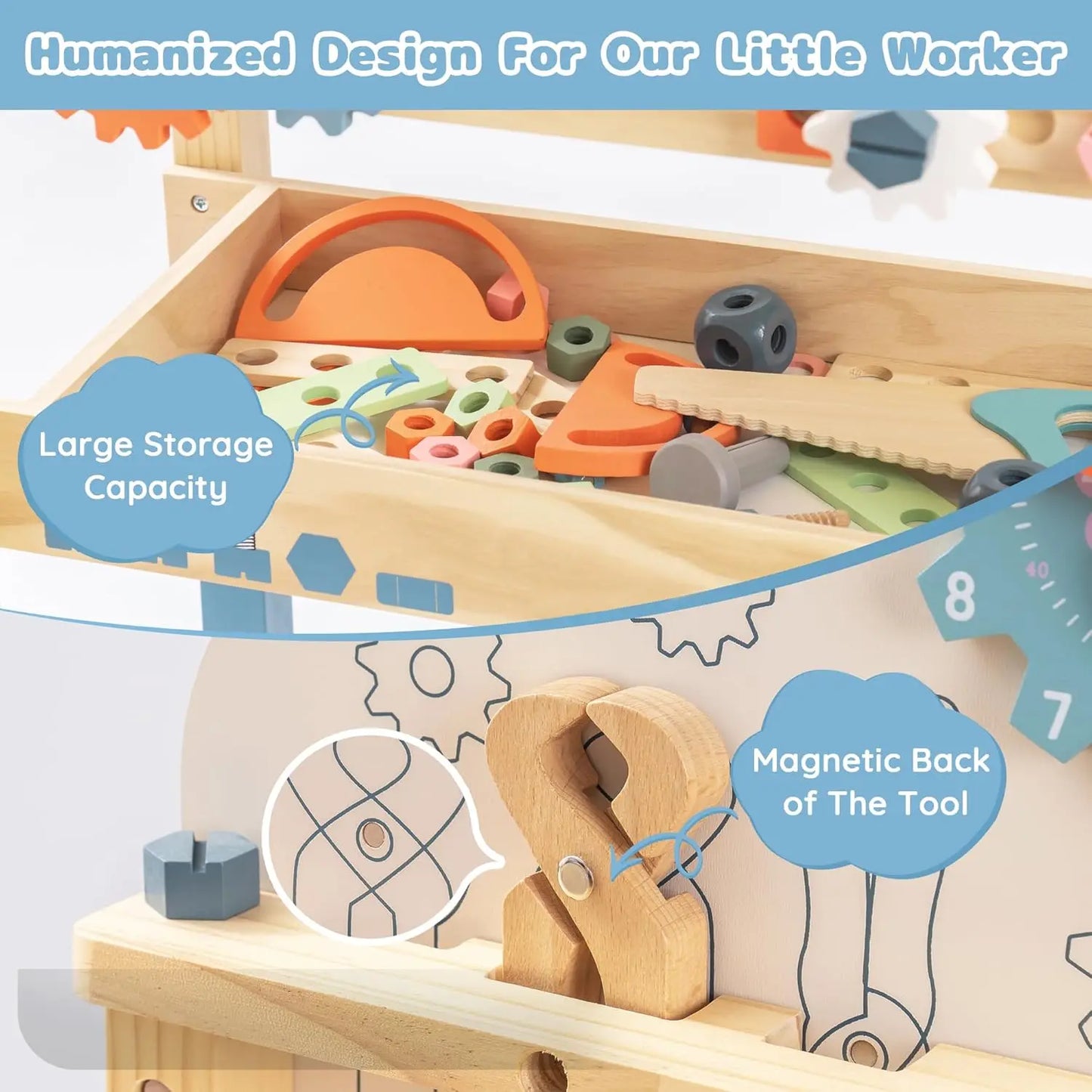 Robotime Kids Tool Bench Set Large Wooden Work Bench Construction Toys 41 Pieces Kid Toys Tool Set for Boys Girls Age 3+