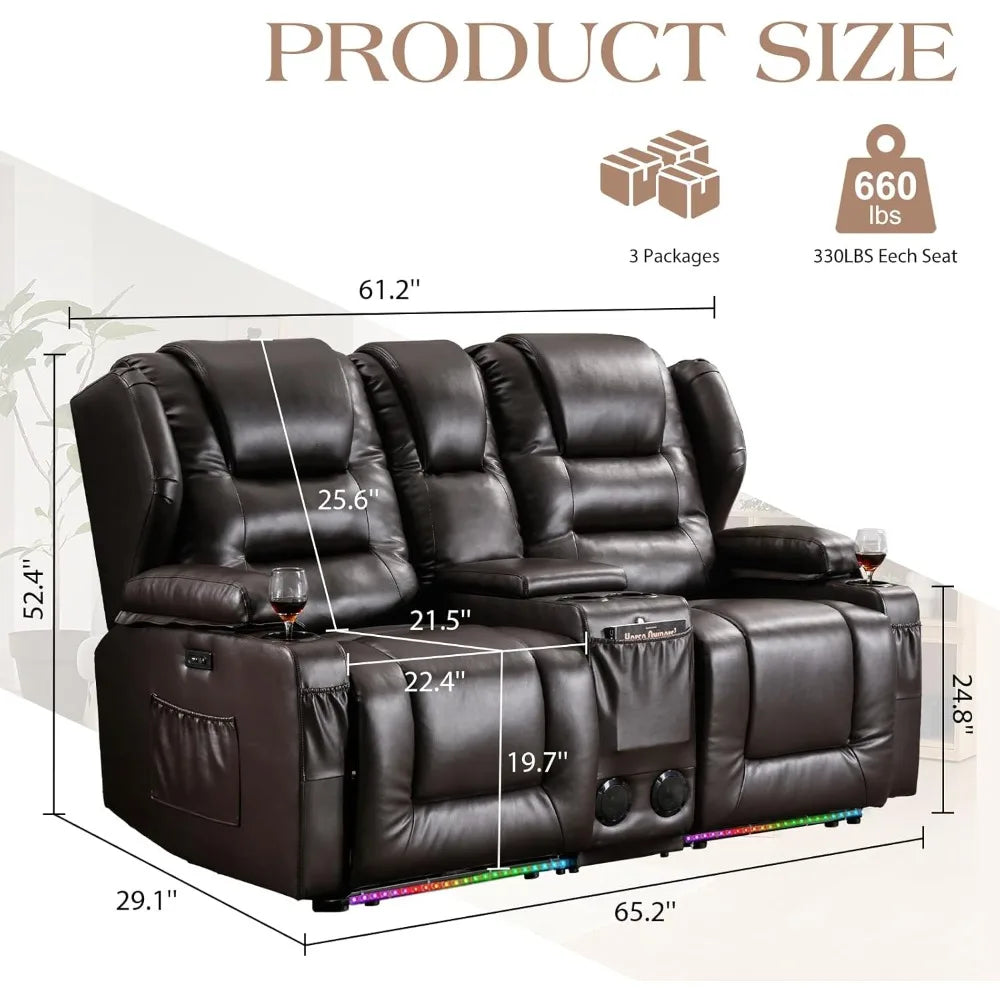 2-Seater Power Loveseat Recliner Electric Reclining Sofa Couch Wall Hugger Recliner Home Theater Seating w/Multi-Function Consol