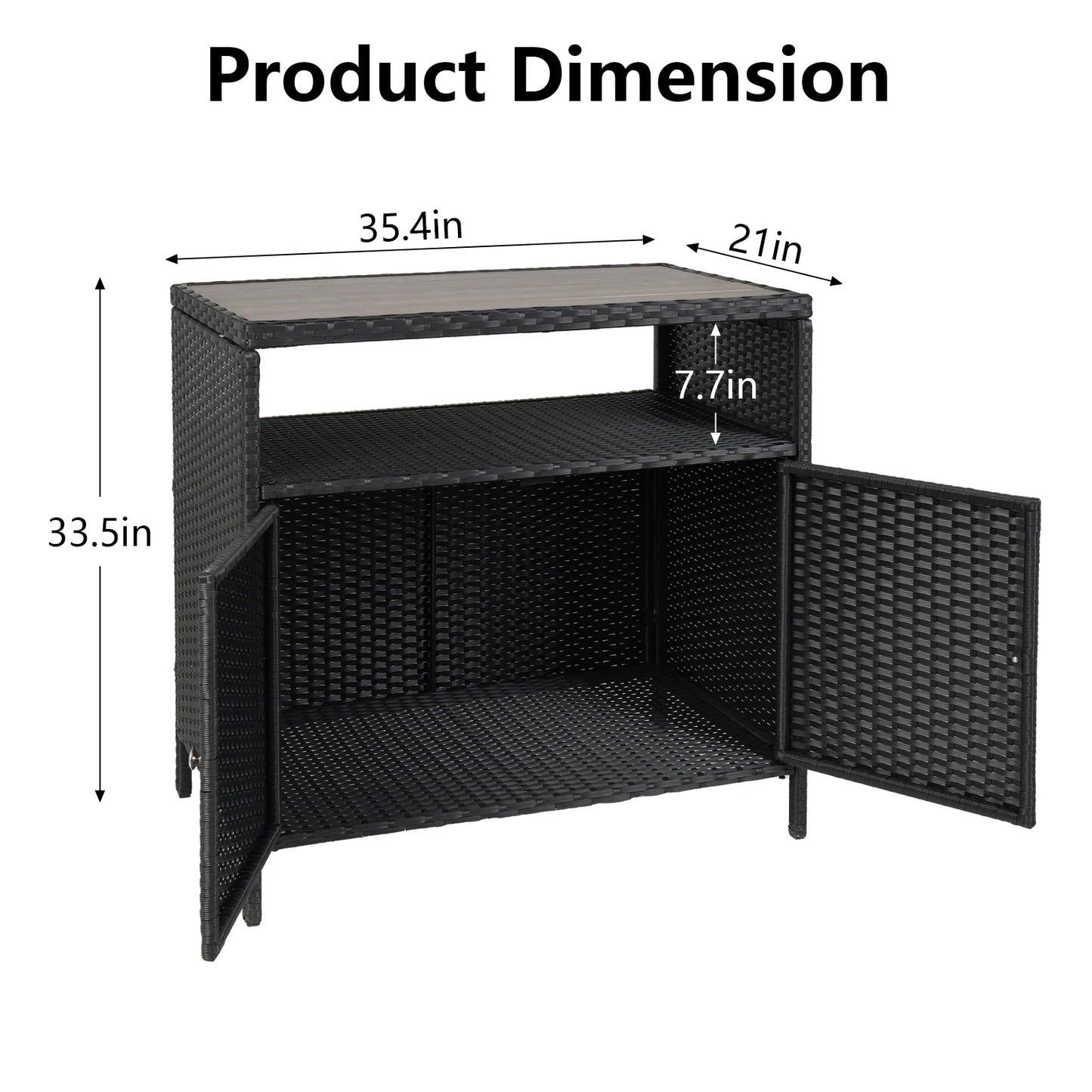 Patio Bar Table with 2-Door and Shelf, Outdoor Wicker Storage Cabinet with Shelf, Resin Wicker Cabinet Patio Pool Garden Kitchen