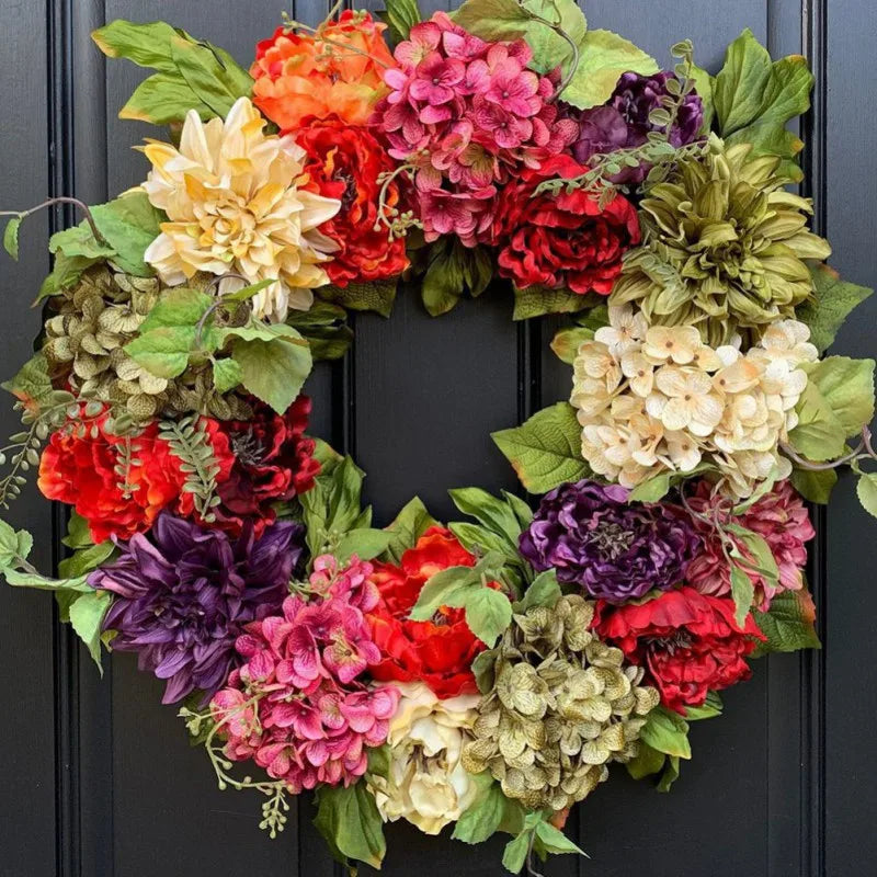 45cm Spring Wreath for Front Door Artificial Peony Summer Wreaths Flower Garland for Front Door Outside Wall Window Decor Party
