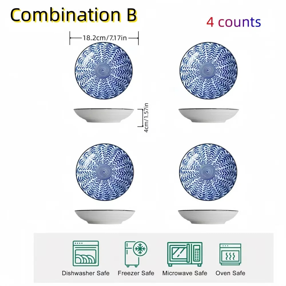 Japanese Ceramic Tableware Set 4 Piece Round Snack Plates For Home Dining