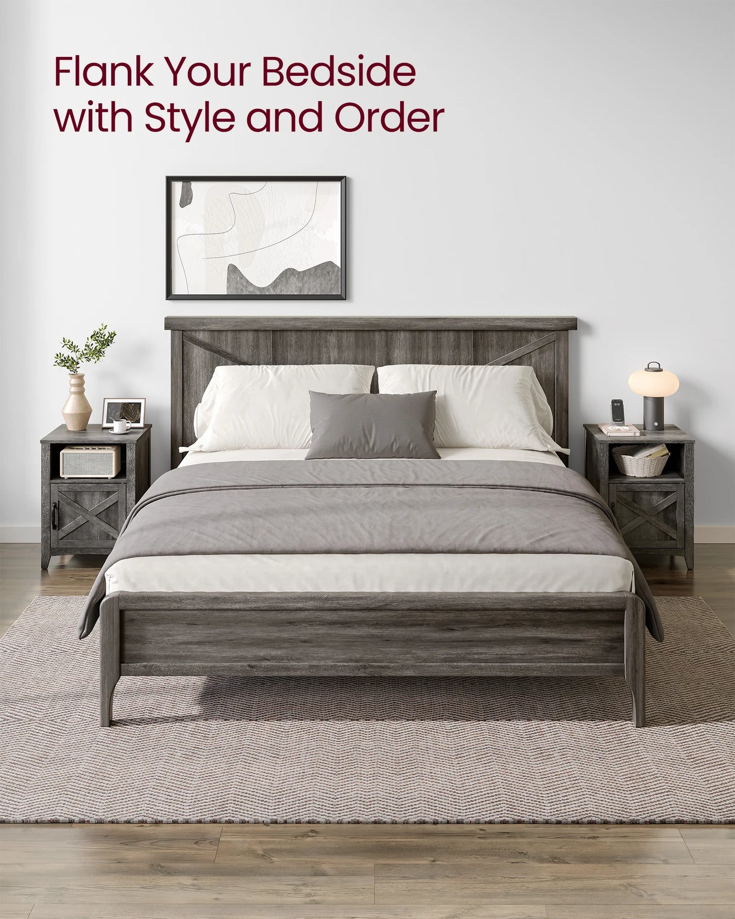 VASAGLE Farmhouse Nightstands With Barn Door Set Of 2