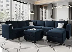 Modular Sectional Sofa with Storage Seat Oversized U Shaped Couch with Reversible Chaise Sofa Set with Ottoman Velvet Grey