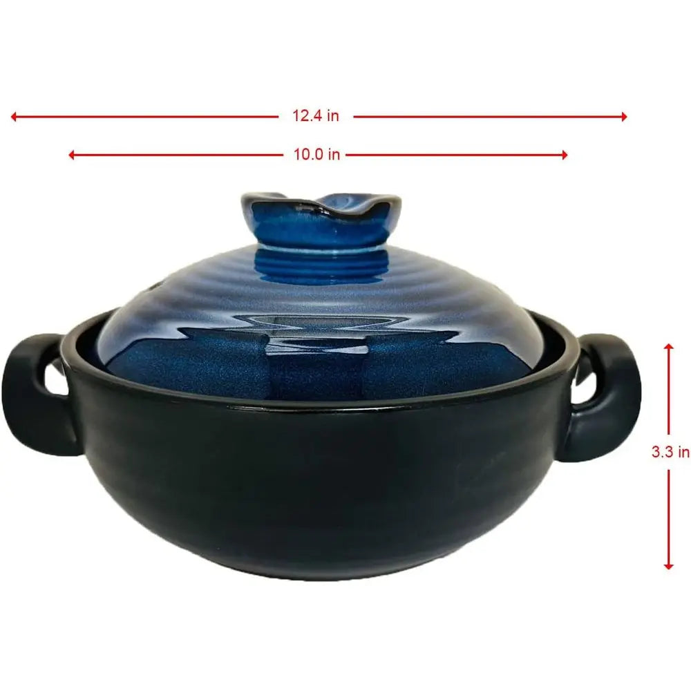 Blue Donabe Clay Pot 2.6 Quart Stockpot With Lid Oven Safe Casserole