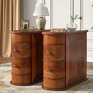 Black Wood End Table Set Of 2 Narrow 2 Drawer Slim