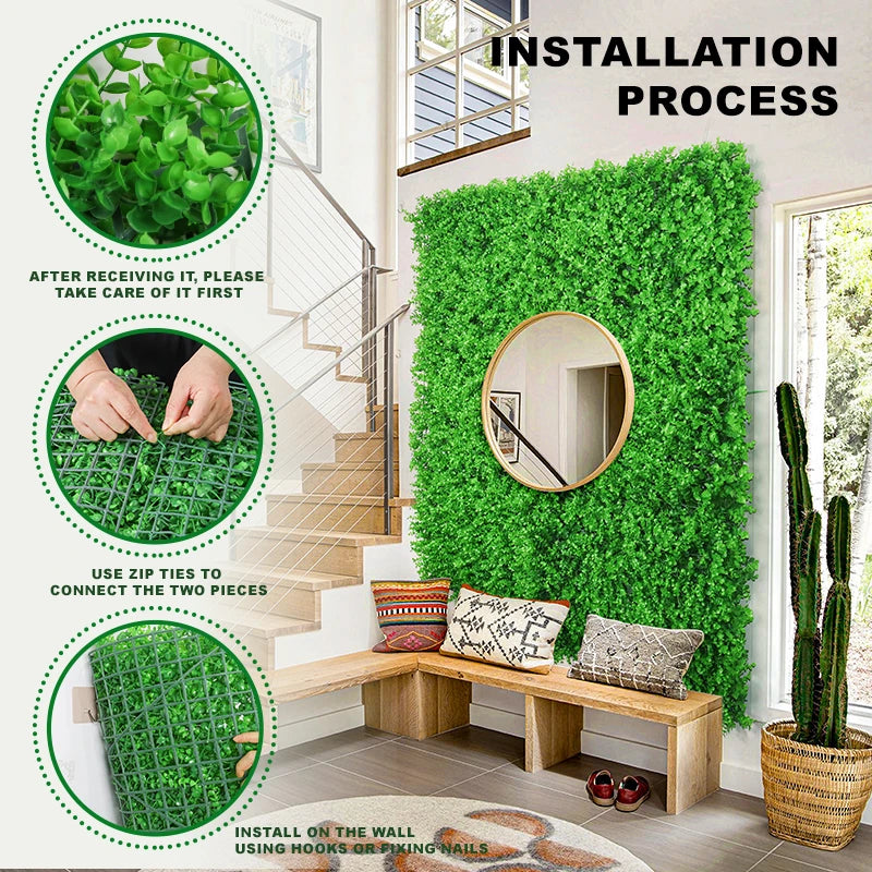 12pcs Artificial Boxwood Panel 24"x16"Eucalyptus Grass Hedge Panels UV Protected Suitable Fence Garden Wedding Backyard Decor