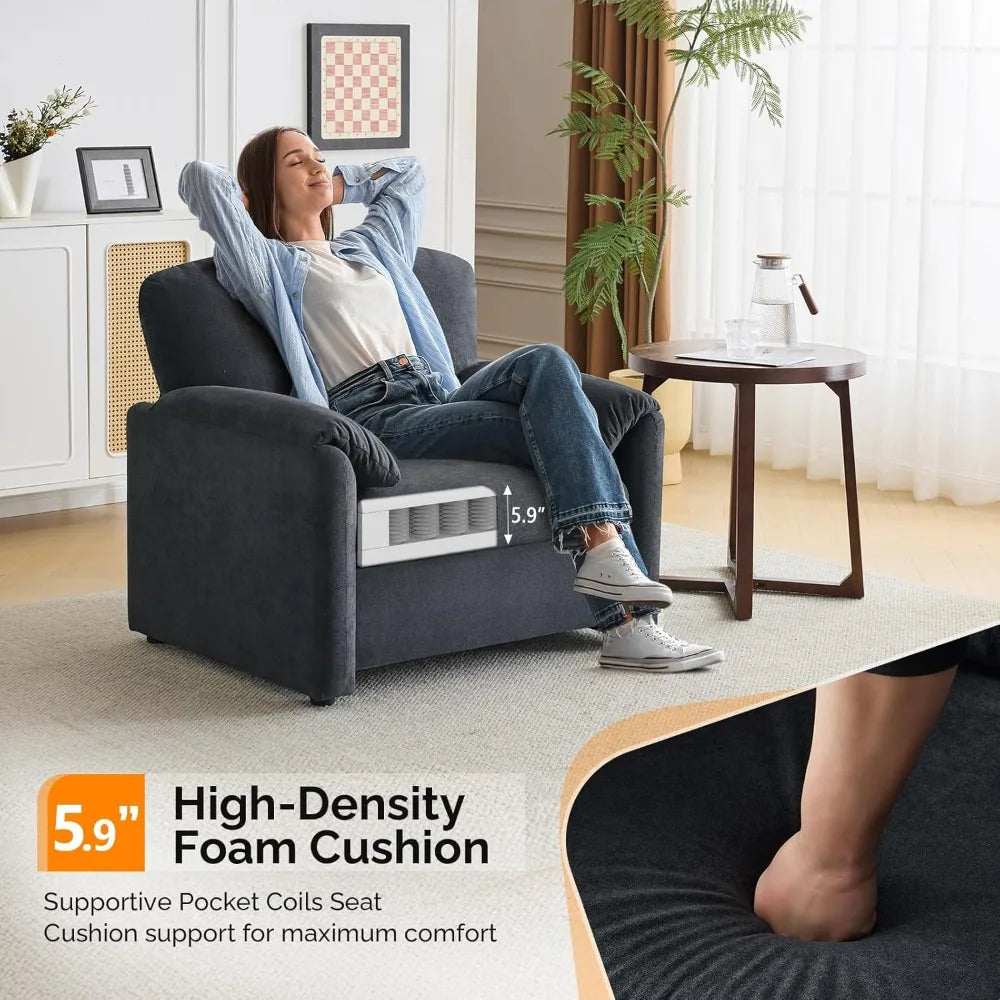Grey Accent Chair, 38" Oversized Living Room Chairs Chenille Comfy Upholstered Lounge Armchair Soft Single Sofa Chair for Bedroo