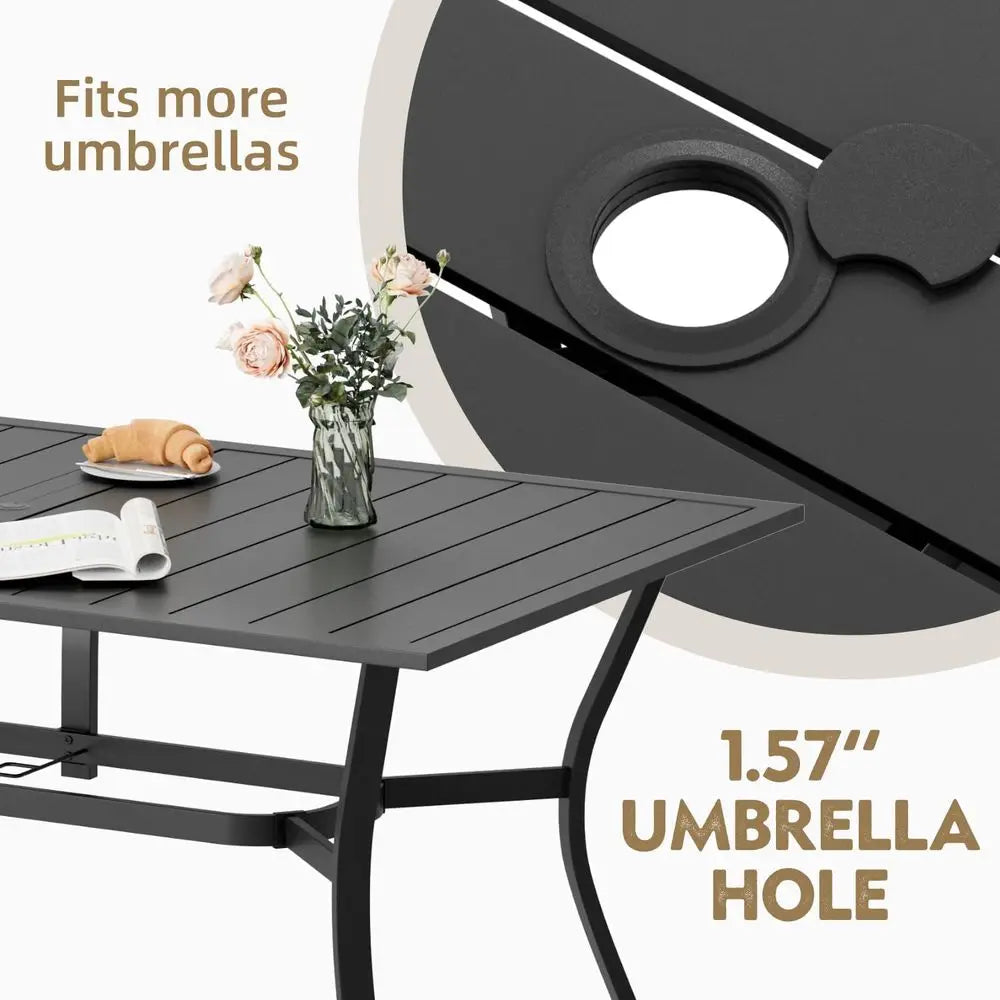 7 Piece Outdoor Dining Table Set With 6 Swivel Rocker Chairs Textilene Brown