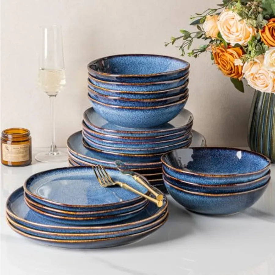 Stoneware Dinnerware Set For 4 12 Pieces Reactive Glaze Plates And Bowls
