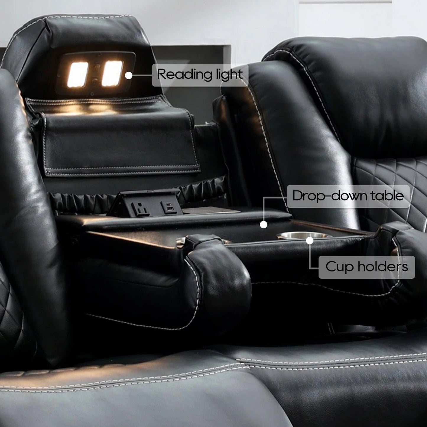 5 Seater Faux Leather Power Recliner Sofa With Table