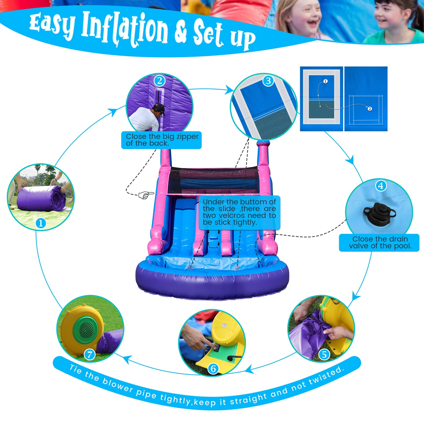 6.4m Commercial PVC Inflatable Water Slide With Blower