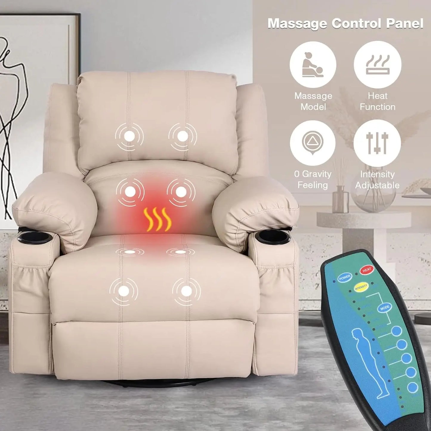 Rocker Recliner Chair with Massage and Heated,Overstuffed Leather Swivel Rocking Recliner Chairs for Adults, Manual Lounge Chair