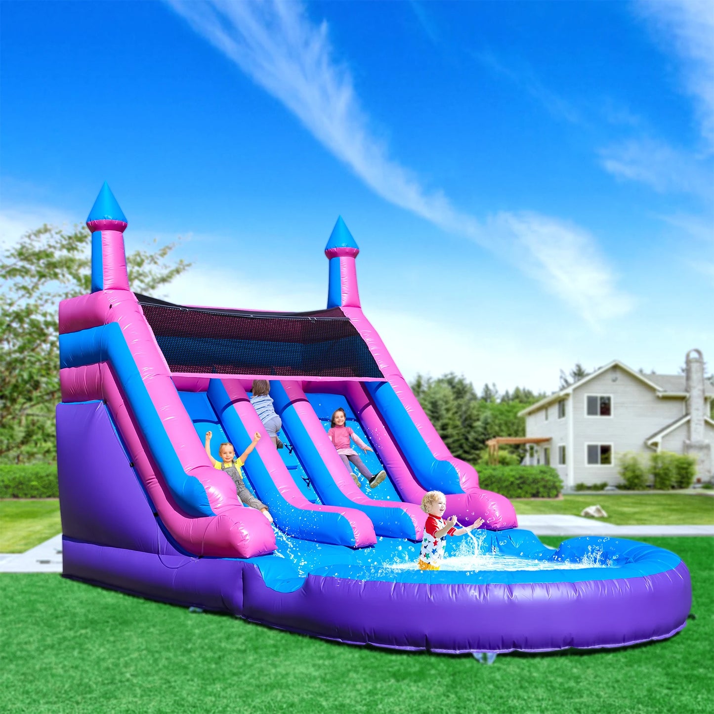 6.4m Commercial PVC Inflatable Water Slide With Blower