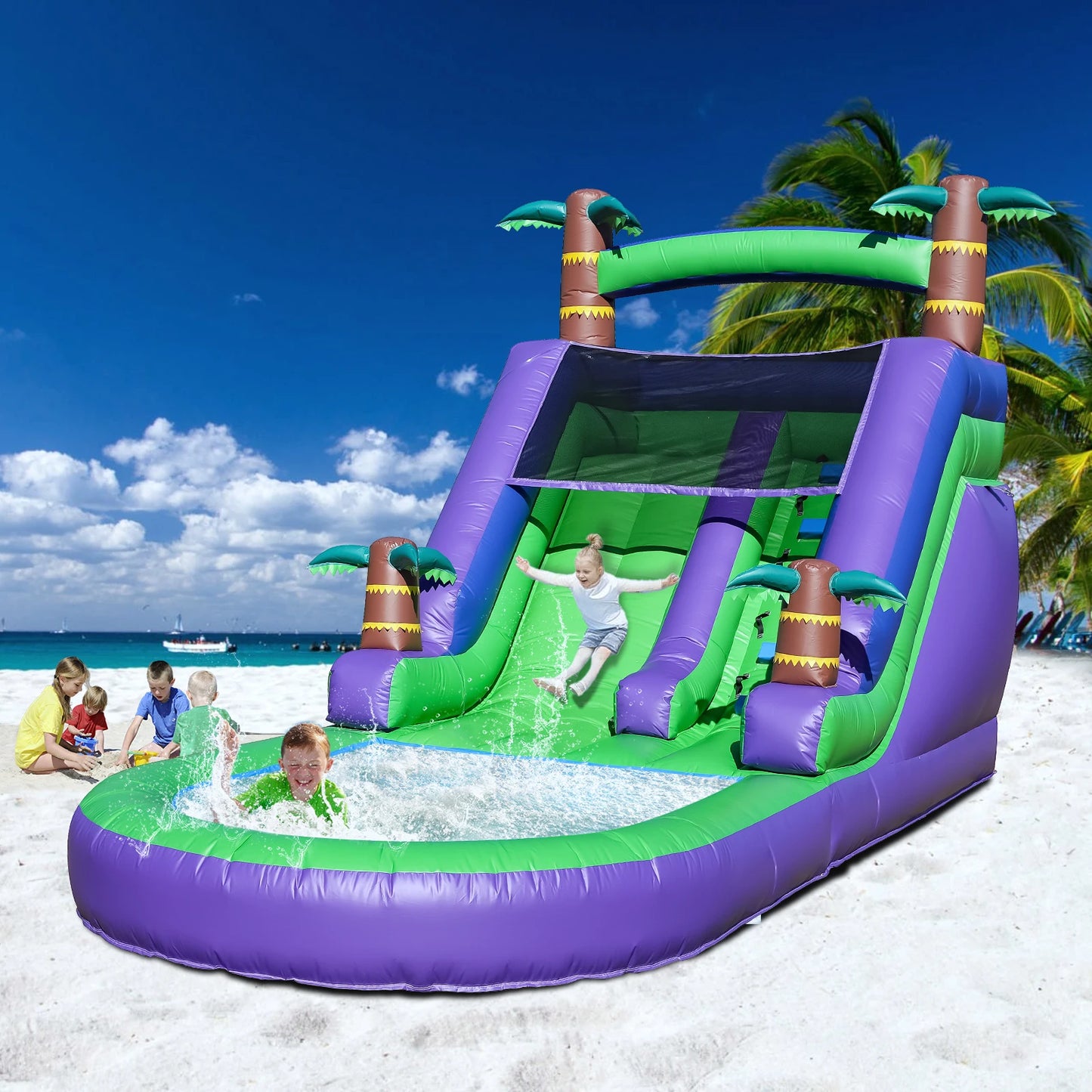Commercial Inflatable Water Slide With 1100W Air Blower PVC