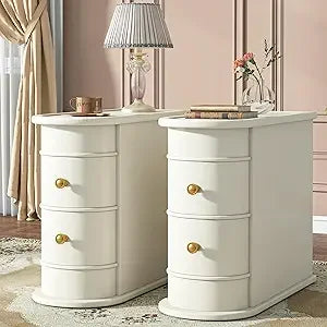Black Wood End Table Set Of 2 Narrow 2 Drawer Slim