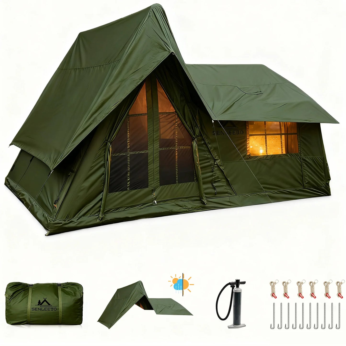 6-8 Person 4 Season Inflatable Camping Tent With Rainfly And Stove Jack