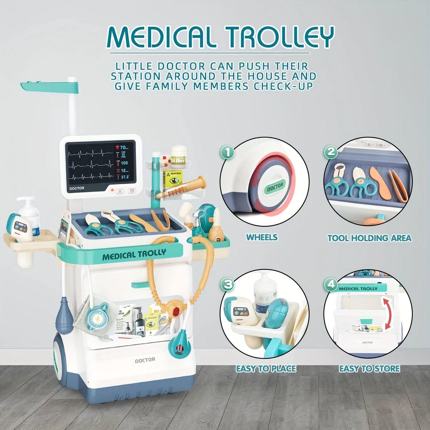 Children's Doctor Set - 26 Pretend Medical Station Toy Set With Play Stethoscope And Medical Equipment - Doctor Role Play Gift,