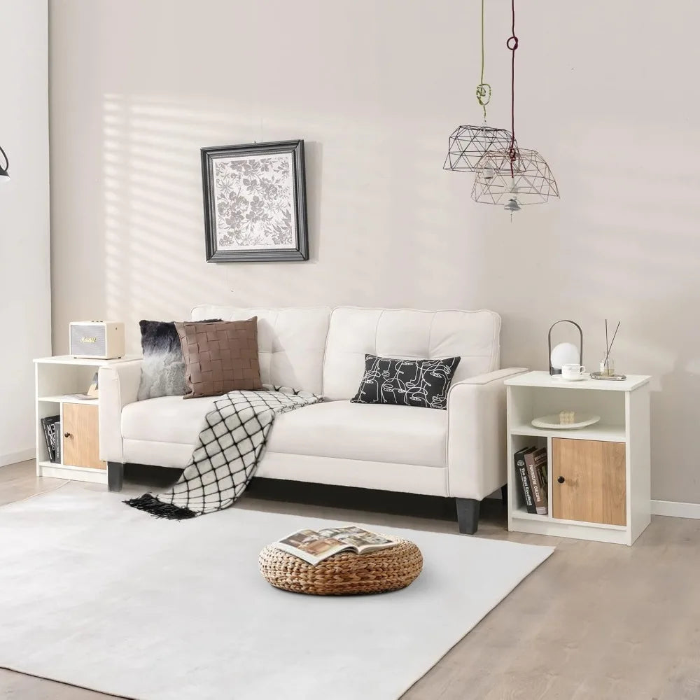 White Nightstands Set of 2 with Door and Open Shelves