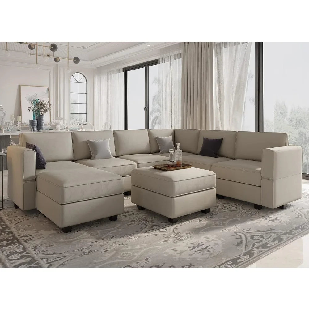Modular Sectional Sofa with Storage Seat Oversized U Shaped Couch with Reversible Chaise Sofa Set with Ottoman Velvet Grey