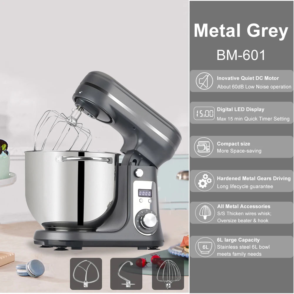 Biolomix 1200W Stand Mixer With 6L Stainless Bowl And Dough Hook