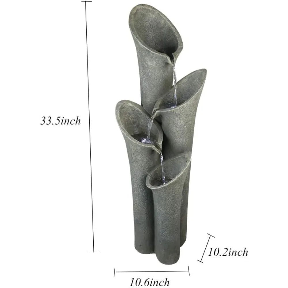 Patio Water Fountain 33 1/2", Bell 4-tier Cascading Floor Fountain Indoor Outdoor Waterfall Feature