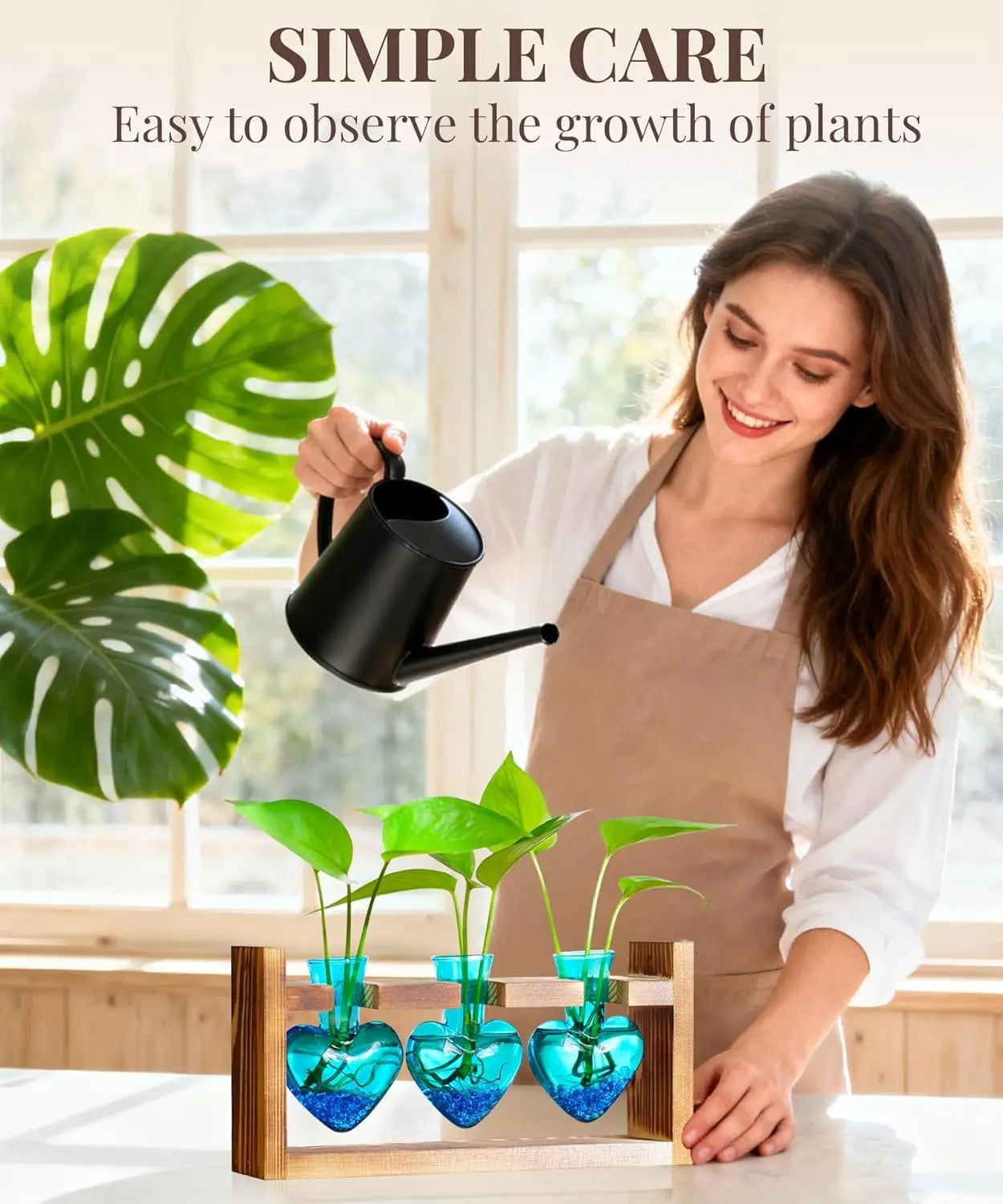 Heart Shaped Propagation Station With 3 Glass Vases Wooden Stand Home Decor