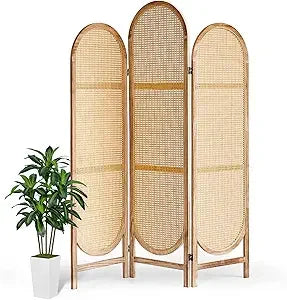 Room Divider 4 Panel, Folding Privacy Screen, Foldable Wood Divider Room Dec, Rattan Room Divider, Portable Partition Screen, Wa