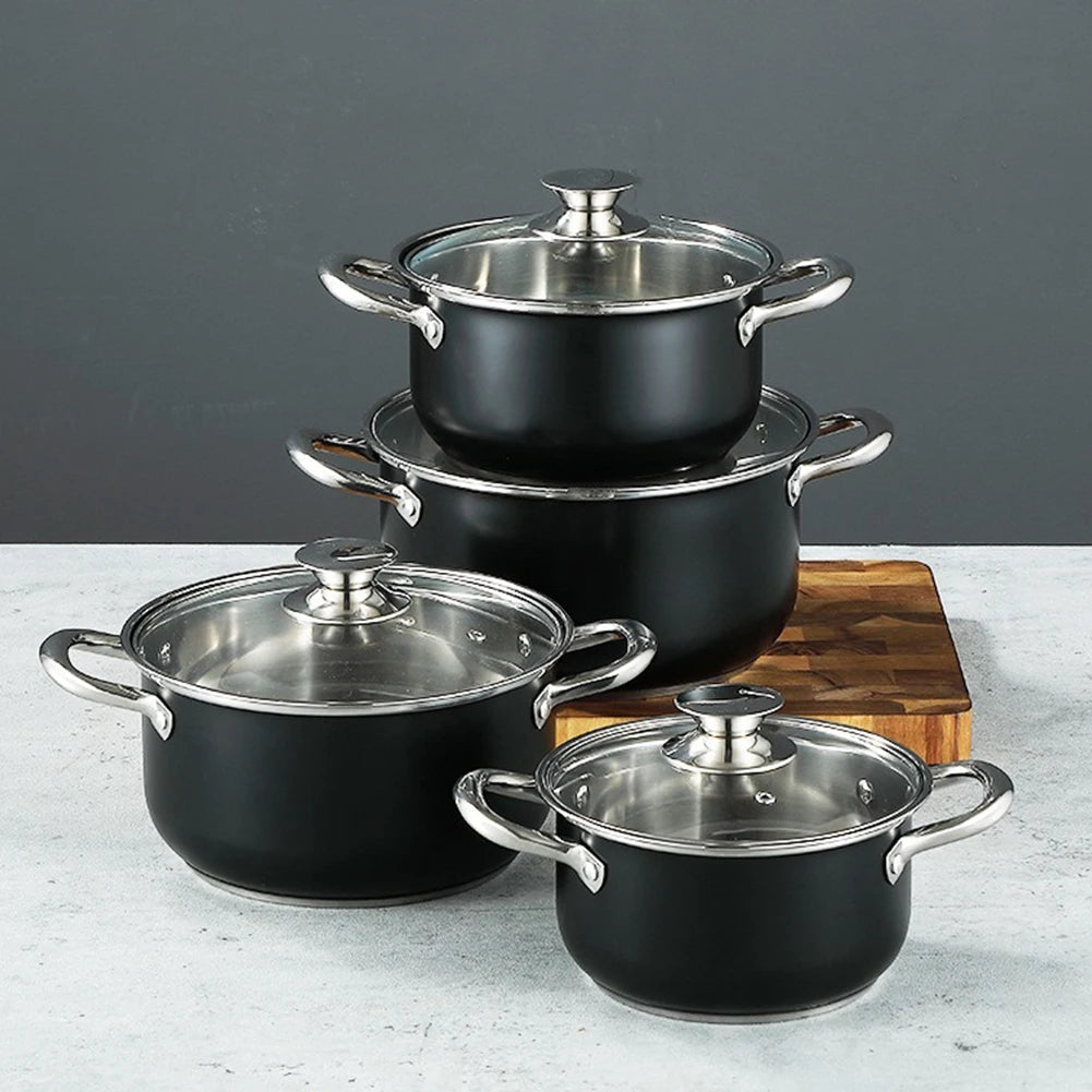 Eight Piece Stainless Steel Cookware Set With Glass Lid