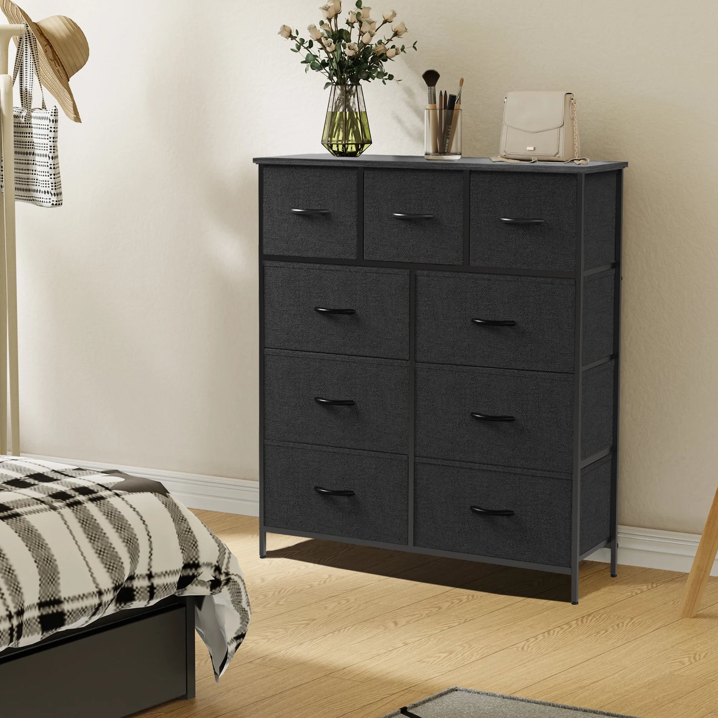 JHK 9 Fabric Storage Drawers Dresser Wardrobe Tall Chest Closet Organizer