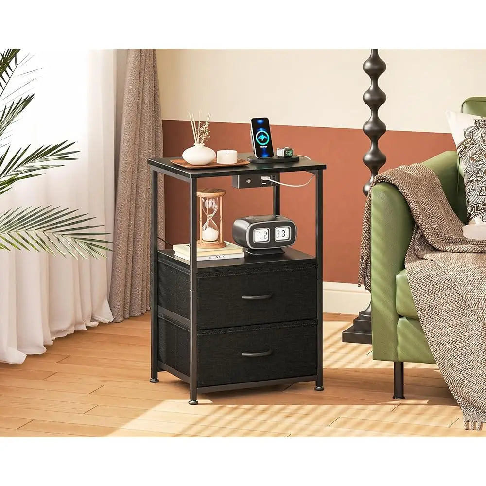 Nightstand Set Of 2 With Charger Station USB Ports