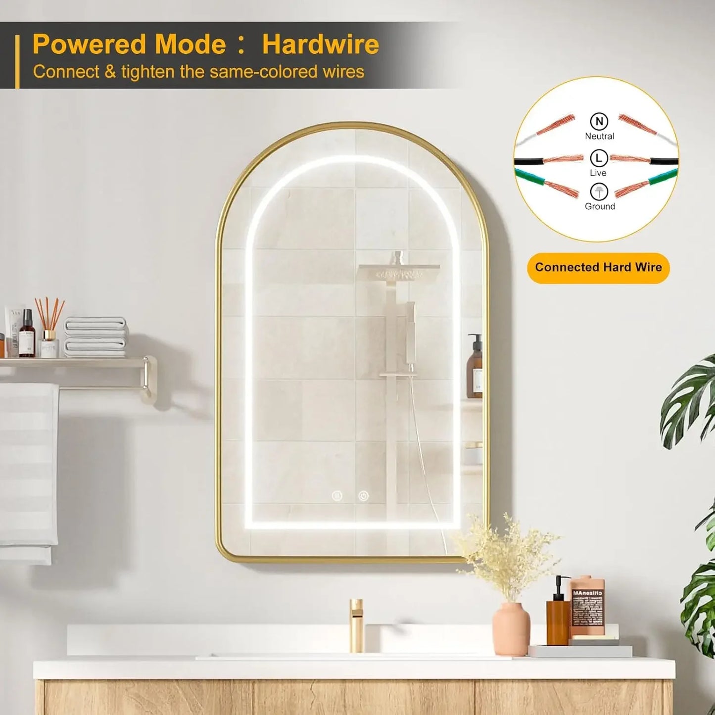 Lighted Arched Medicine Cabinet with LED Mirror - 20x31 Inch Recessed Bathroom Storage, Gold Arched Wall Mounted Mirror Cabinet