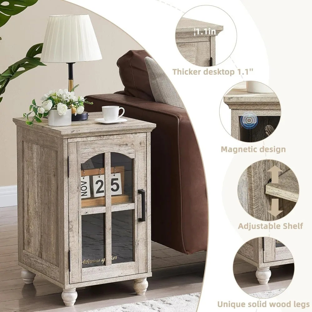 Narrow Side Tables 2 Farmhouse Nightstands Charging Station