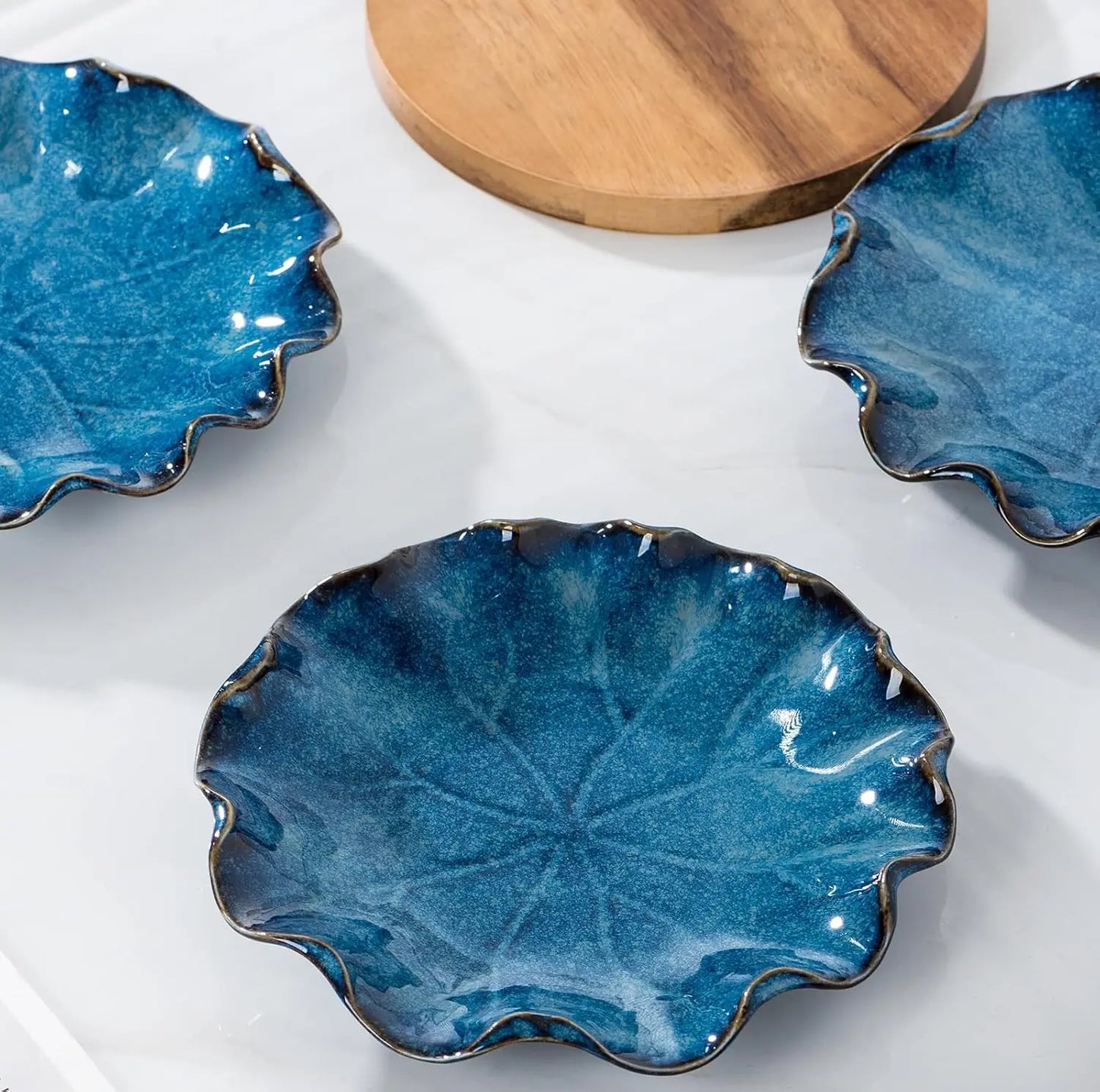 8.5 Inch Dinner Plates Set of 4 Round Ceramic Serving Bowls for Salad