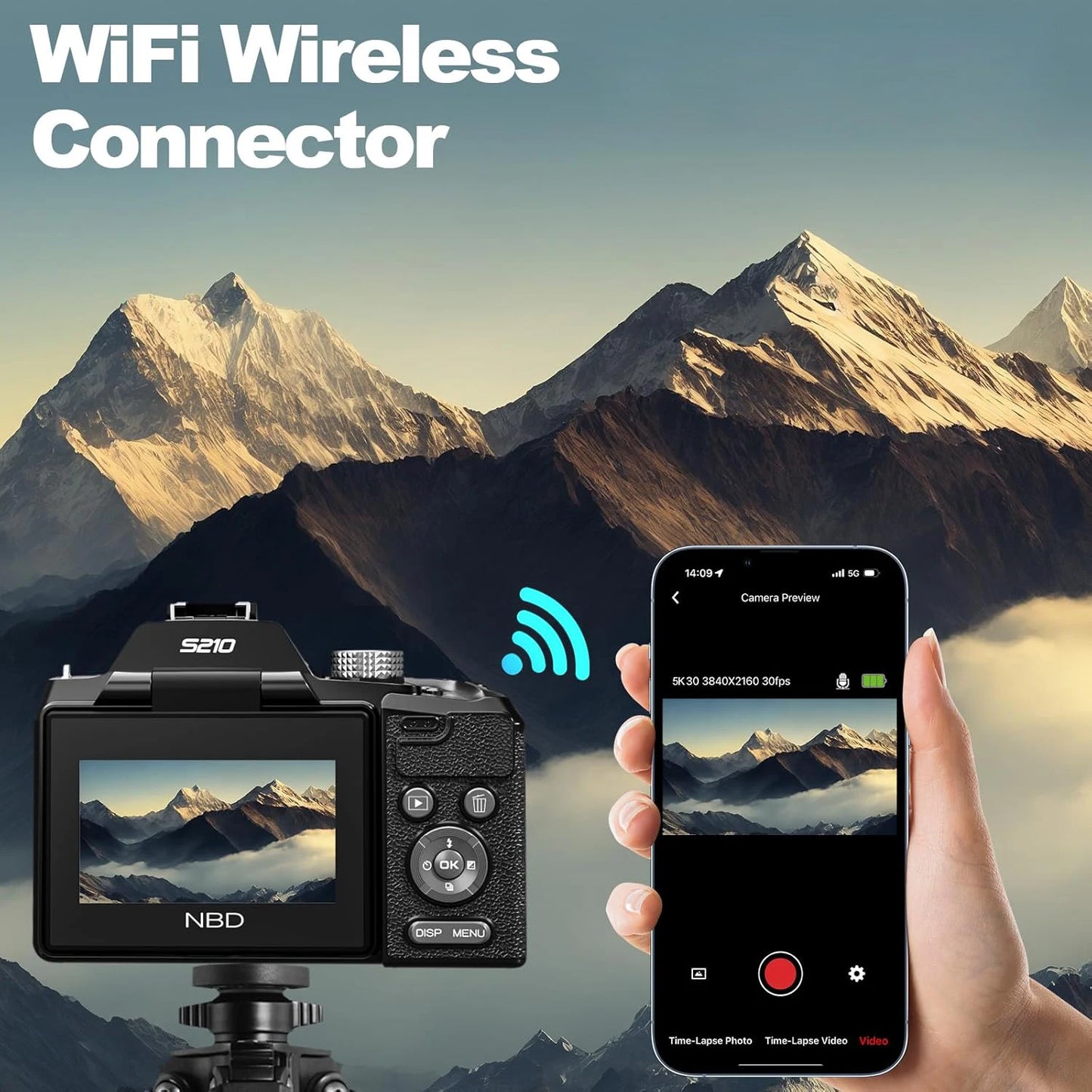 NBD 5K Digital Camera With 16x Optical Zoom WiFi App Control 180 Flip Screen