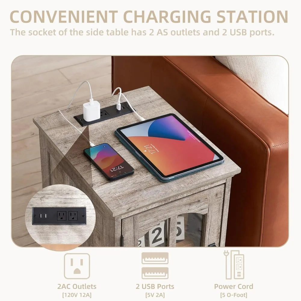 Narrow Side Tables 2 Farmhouse Nightstands Charging Station