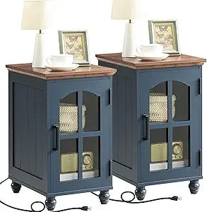 Narrow Side Tables 2 Farmhouse Nightstands Charging Station