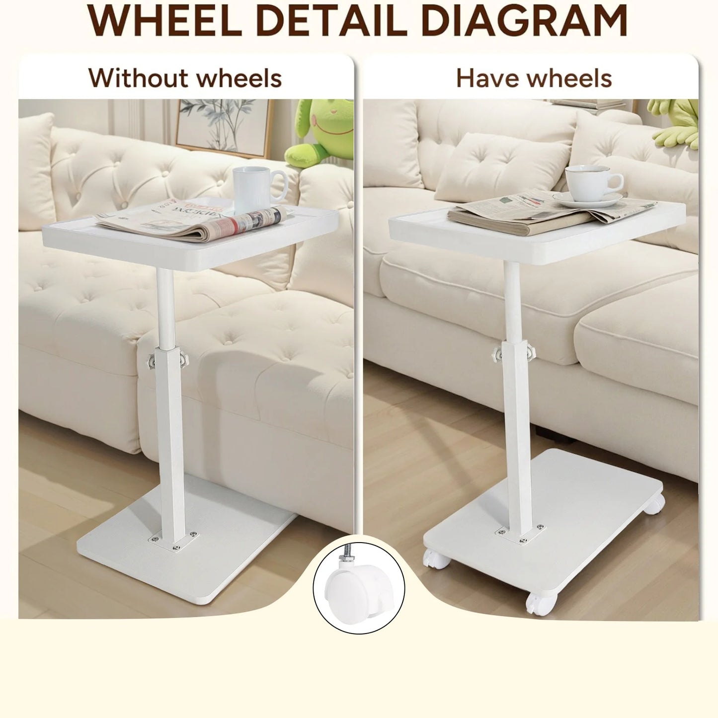 Side Table With Wheel C Shaped Living Room Sofa Side Cabinet Mobile Coffee Table Simple Small Square Table Bedroom Bedside Table