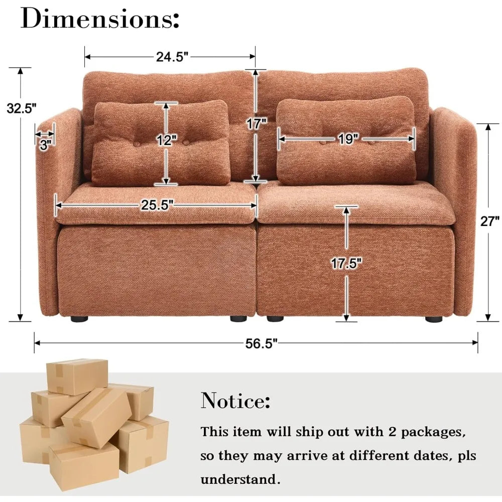 Modern Chenille Loveseat Sofa 56.5 Inches Wide Sleeper