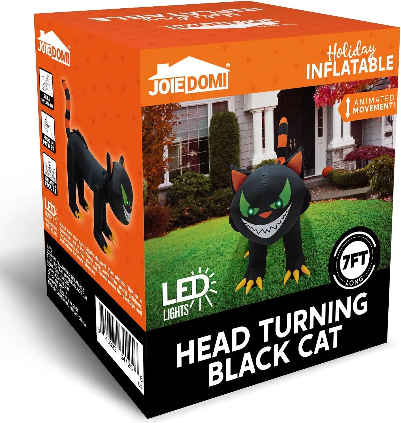 7 ft Black Cat Halloween Inflatables Outdoor Decoration Blow UpInflatable with Moving Head & Green Eyes Halloween Blow Ups Yard Decoration with LED Lights for Party Lawn Garden Decor