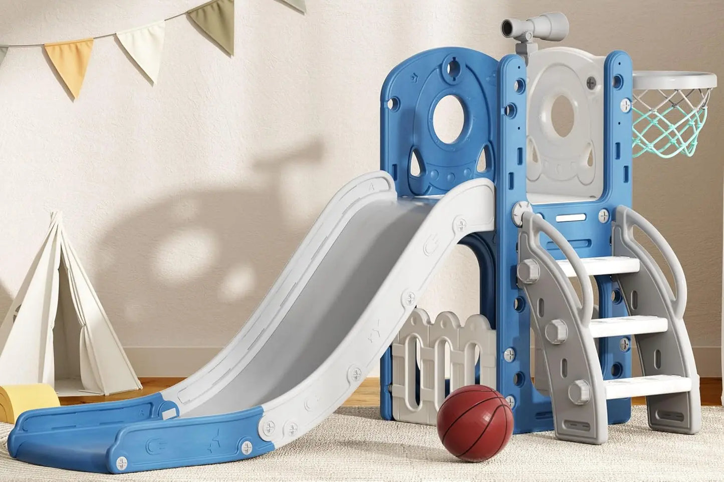 Toddler 7 In 1 Outdoor Playset Slide Climber Hoop Telescope