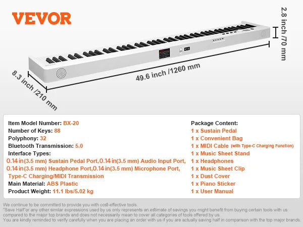 SucceBuy 61 Key Folding Keyboard Piano Bluetooth MIDI Rechargeable For Beginners