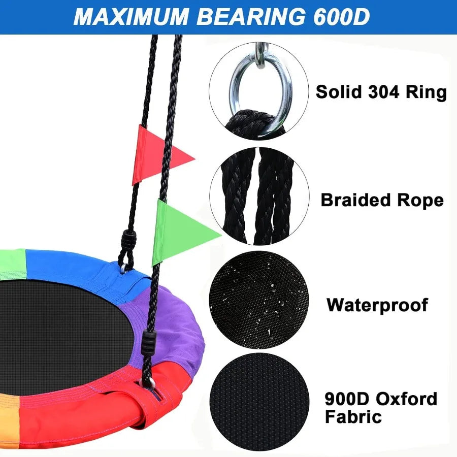 30 inch Kid Tree Swing Outdoor Small Saucer Swing 900D Waterproof Oxford Platform Swing for Backyard Round Flying Swing with Ad