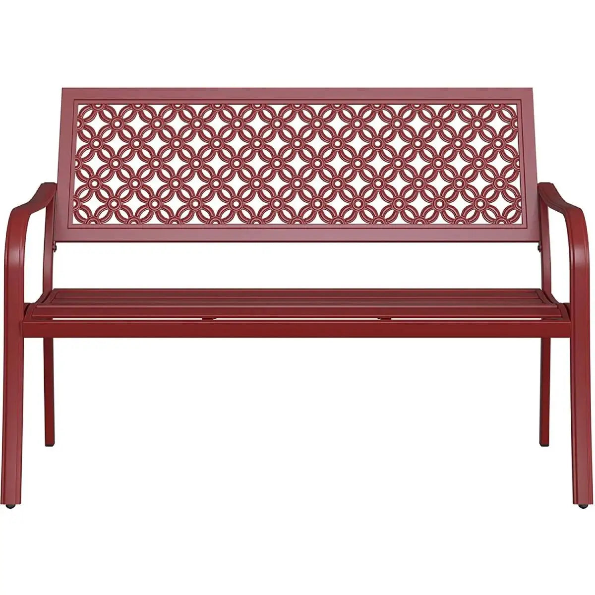 Outdoor Bench ,Powder-coat Steel Frame Garden Bench with Armrests for Lawn Yard Porch