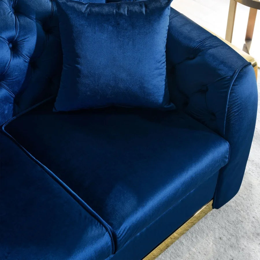 Velvet Chesterfield Sofa Set 3 Seat Tufted 84Inch Navy Blue