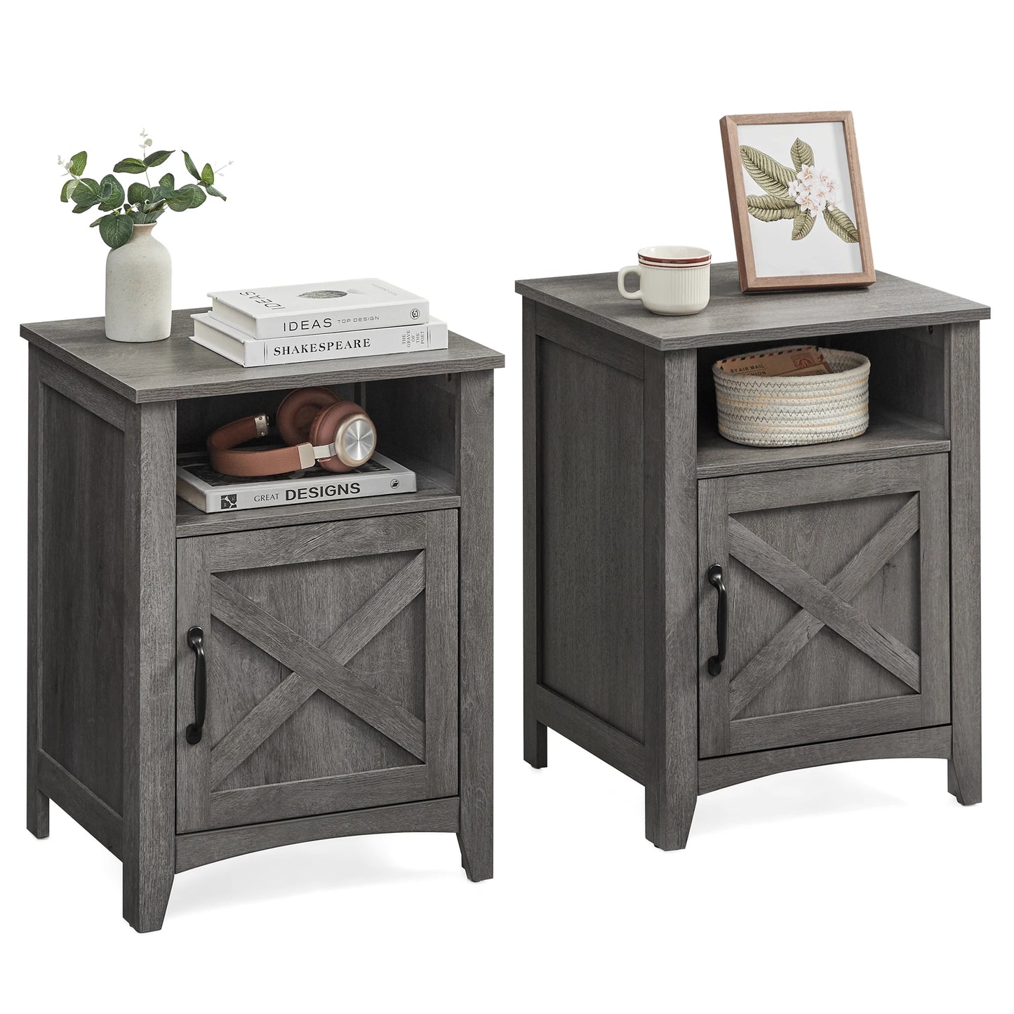 VASAGLE Farmhouse Nightstands With Barn Door Set Of 2