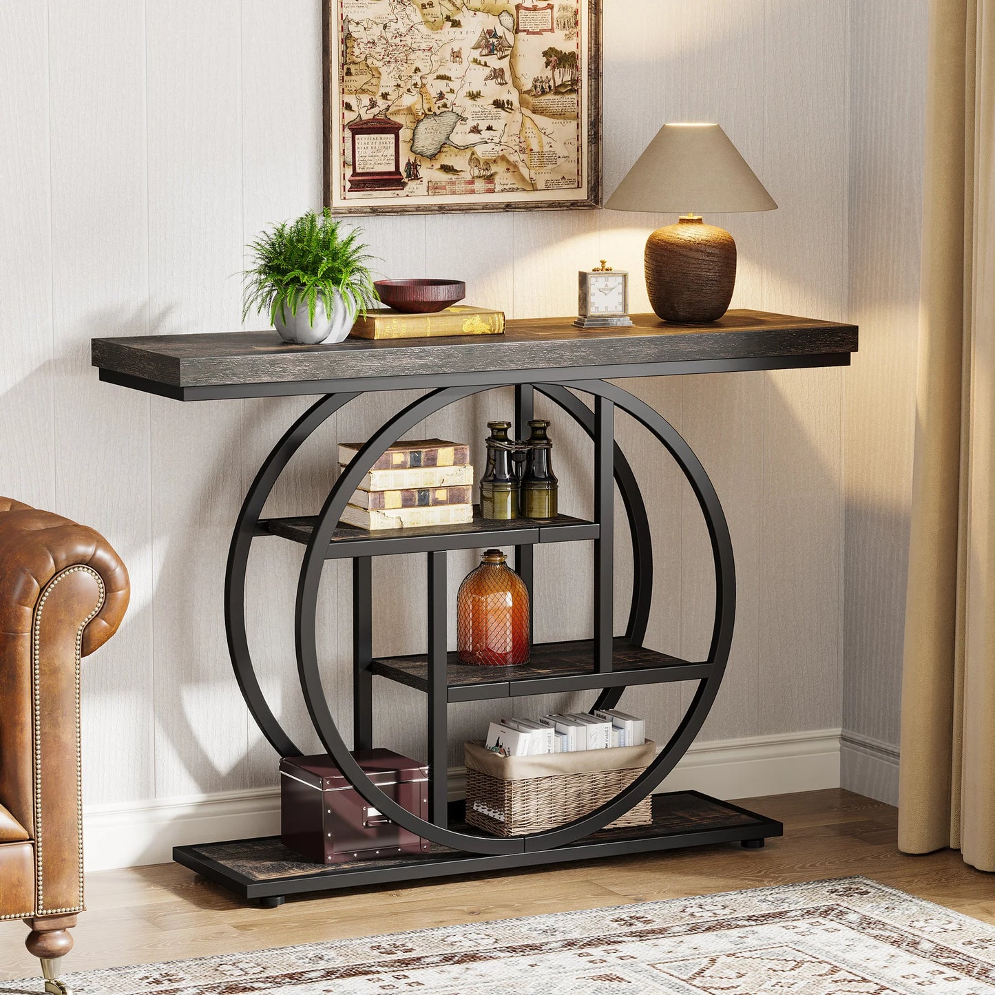 41.3 Inch Industrial Console Table 4-Tier Entryway Sofa Table for Living Room