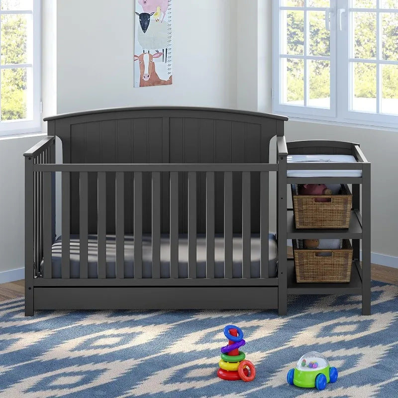 5-In-1 Convertible Crib And Changer With Drawer Gray GREENGUARD Gold Certified
