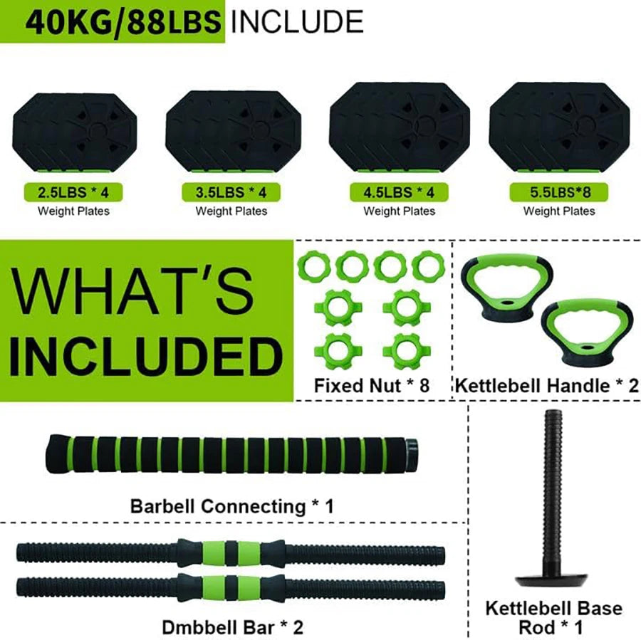 HiMISS 66lbs 88lbs 4 In 1 Adjustable Kettlebell Dumbbell Set Push Up Stand